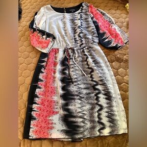 Enfocus Studio Coral and Black Dress with Cold Shoulder Sleeve